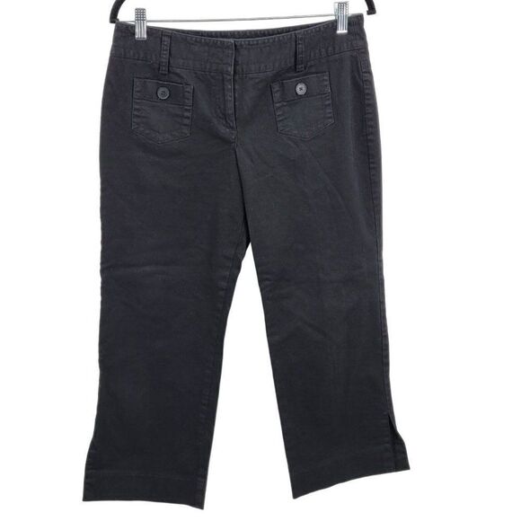 Ann Taylor Loft Marisa Pants 10 Black Cotton Cropped Straight Leg Casual - Picture 1 of 9